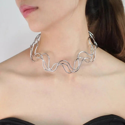 MANILAI Metal Torque Choker Necklace Punk Wide Alloy Collars Statement Necklace For Women Fashion Accessories Jewelry