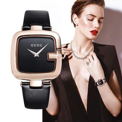 Guou Top Brand Women's Watches 2020 New Square Fashion Zegarek Damski Luxury Ladies Bracelet For Women Leather Strap Clock Saati