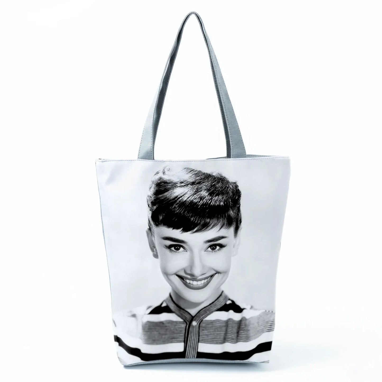 Audrey Hepburn Blowing Bubbles Printed Handbag Classic High Capacity Women Shoulder Bags Portable Eco Reusable Shopping Bags
