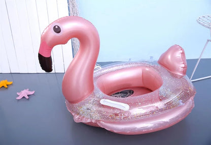 Rooxin Flamingo Swimming Circle Baby Infant Float Pool Swimming Ring With Sunshade Floating Seat Summer Beach Pool Party Toys