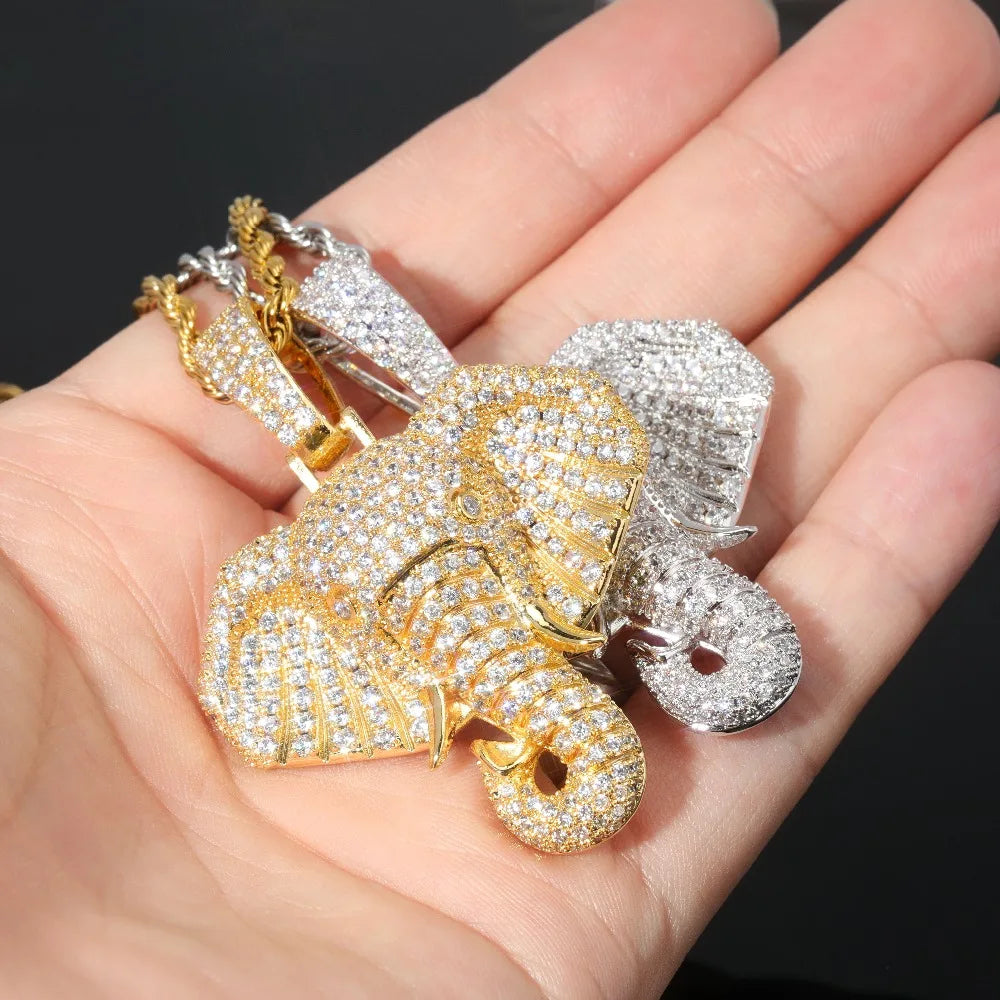 TOPGRILLZ Iced Out Cubic Zircon Bling Animal Elephant Necklace & Pendant Men Women Hip Hop Rock Jewelry CZ Necklace For Gifts