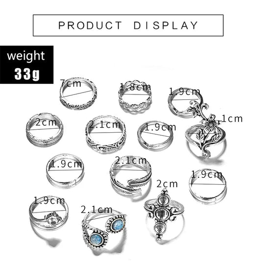 Tocona Bohemia Antique Gold Color Elephant Flower Rose Heart Crown Carved Rings Set Vintage Animal Joint Ring Women's Jewelry