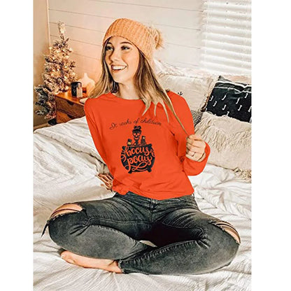 EtherealBe womens Halloween shirt long sleeve in bright orange with a fun graphic print
