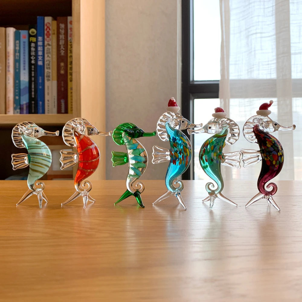 Crystal Hippocampus Sea Animal Figurines, Glass Seahorse Paperweight, Hand Blown, Modern Miniatures, Home Decor, Christmas Gift