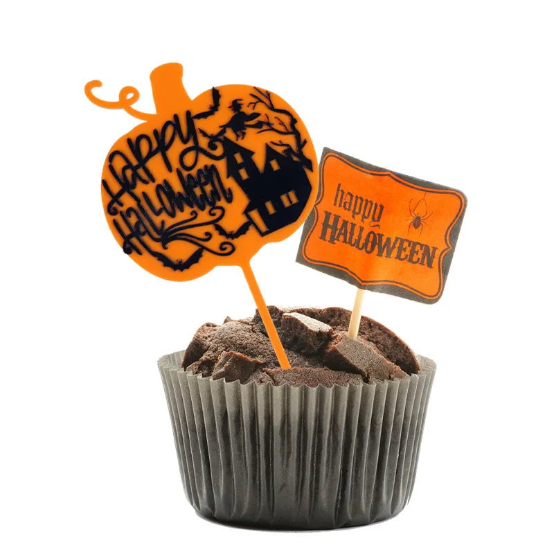 Happy Halloween Cake Toppers Halloween Cupcake Toppers Cartoon Pumpkin Witch Ghost Cake Decorative Flags for Kids Halloween Deco