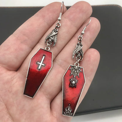 Goth Cross Vampire Coffin Earrings Spider Web Bat Earings Halloween Cosplay Gothic Accessories Indie Aesthetic Jewelry