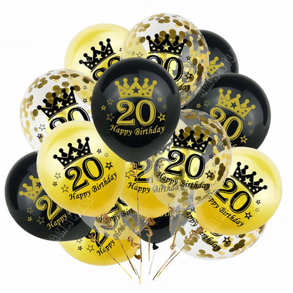 15pcs Latex Happy Birthday Balloon 12 Inch Confetti Balloons 30 40 50 60 70 Years Old Anniversary Wedding Birthday Party Decor