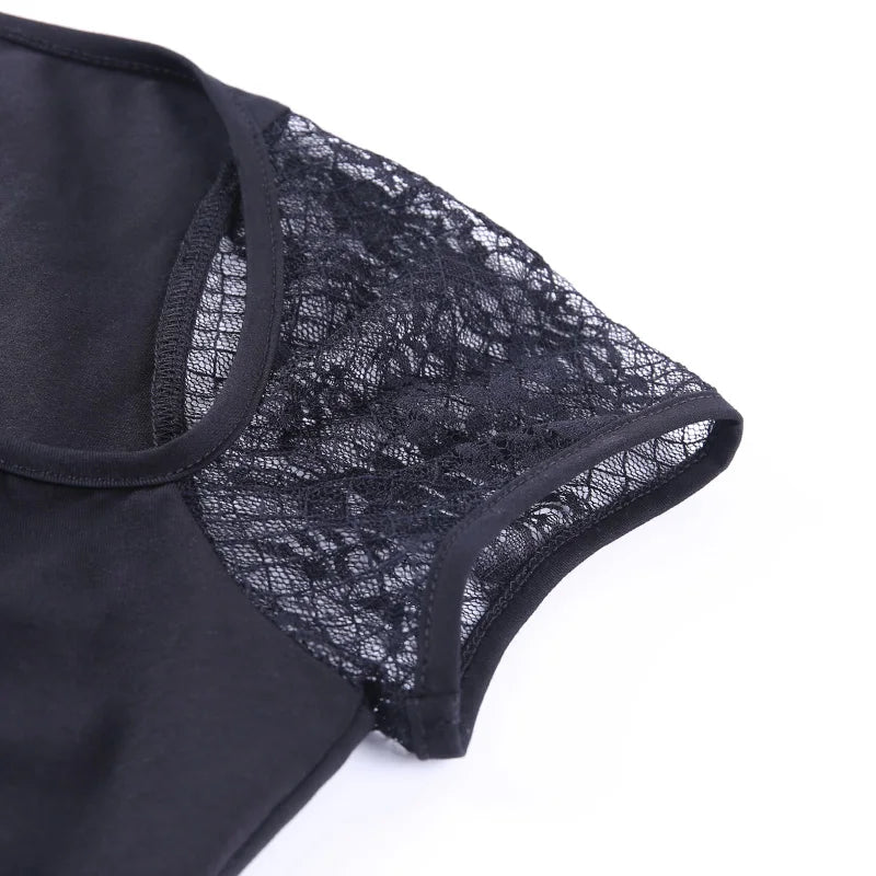 Women's Vintage Gothic T-shirt Bodycon Bandage Lace Black Mesh Top Sexy Casual Gothic Streetwear Female Top