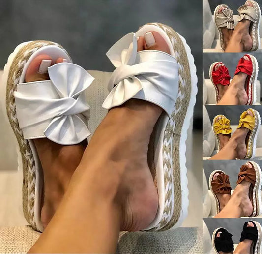 Slippers Women Slides Bow Summer Sandals Bow-Knot Slippers Thick Soles Flat Platform Female Floral Beach Shoes Flip Flop