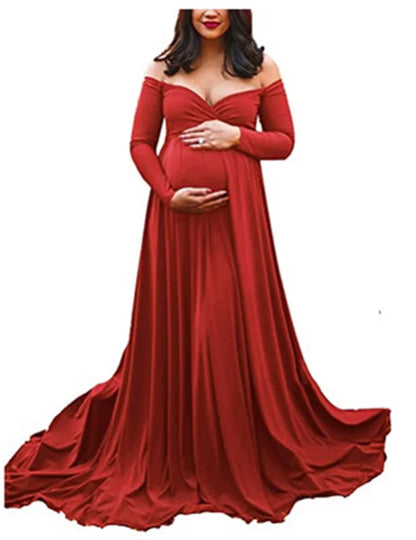 Spring Elegant Maternity Dresses For Photo Shoot Pregnant Women Dress Long Sleeve V-Neck Pregnancy Photography Shower Dress