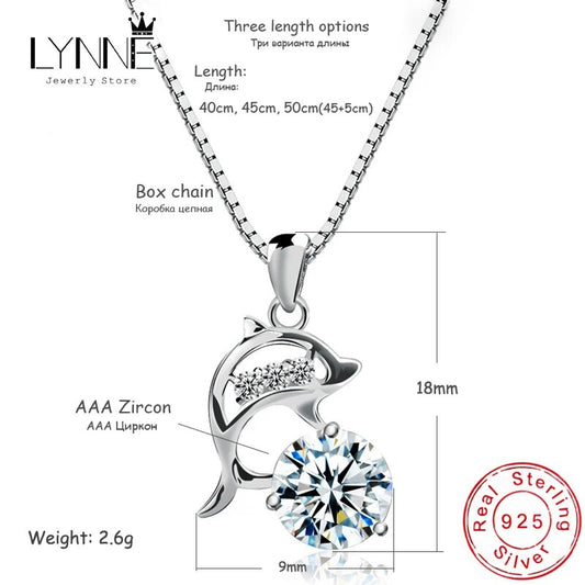 New Fashion Jewelry 925 Sterling Silver Round CZ Dolphin Pendant Necklaces Fine Zircon Charm Clavicle Chain Women Birthday Gift