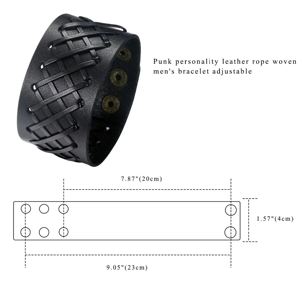 BONISKISS 2020 Fashion Stud Spikes Rivet Adjustable Leather Wristband Bangle Cuff Bracelet Wide Cuff Punk style Cool Men Jewelry