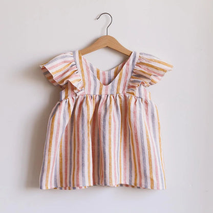 Newborn Girls Summer Clothes Linen Striped Baby Girl Dress For 0-3Y Toddler Girls Clothes Baby Birthday Party Dress
