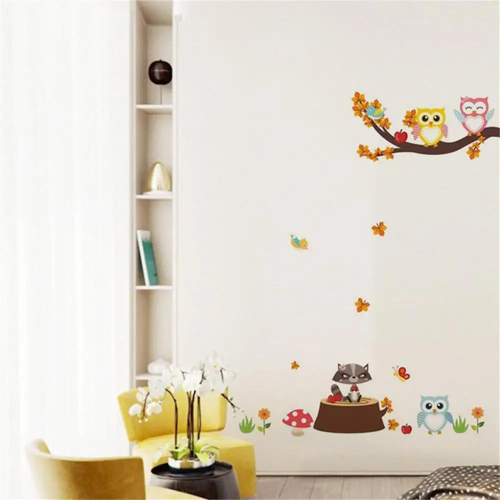 Forest Tree Branch leaf Animal Cartoon Owl Monkey Bear Deer Wall Stickers For Kids Rooms Boys Girls Children Bedroom Home Decor