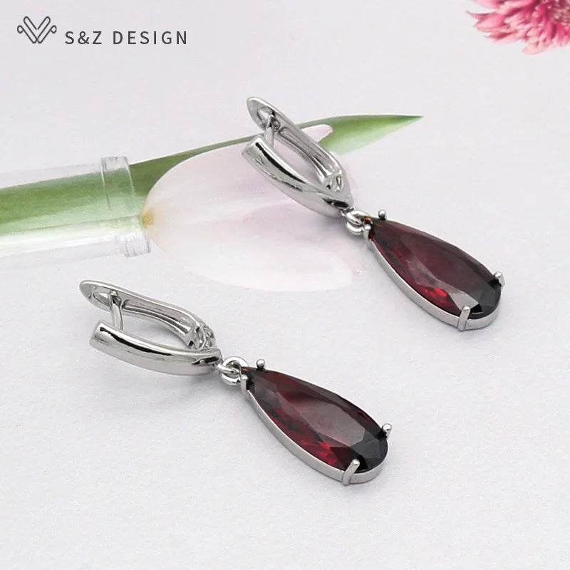 S&Z 10 Color Long Water Drop Cubic Zirconia Earring For Women Korean Fine Wedding Simple Fashion Party Jewelry