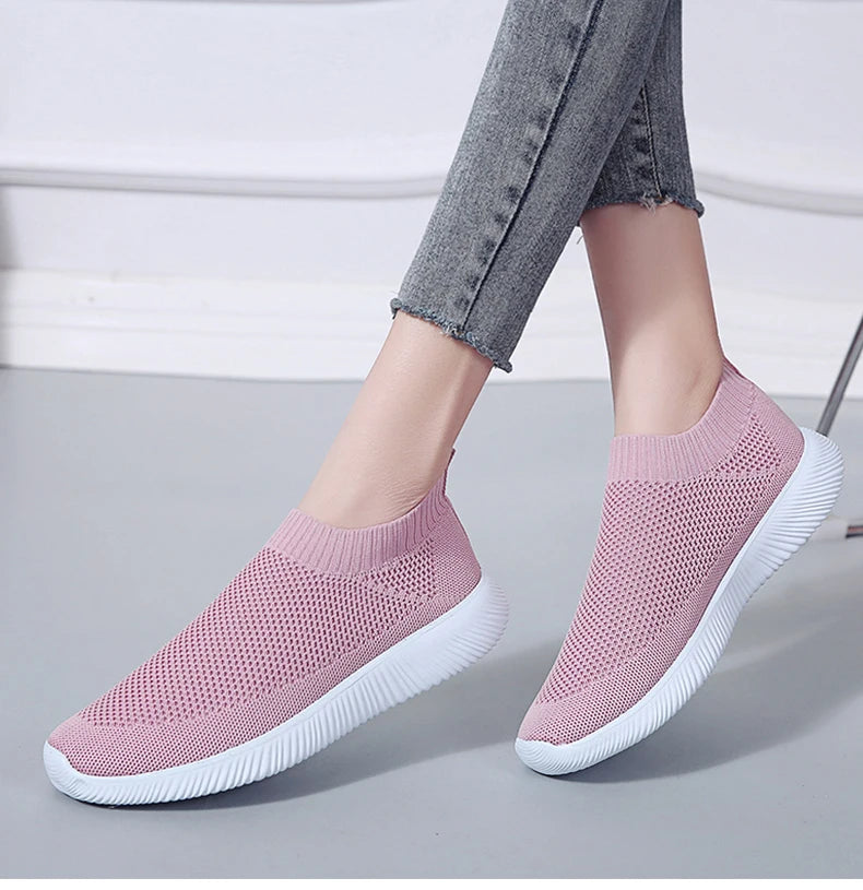 Women Shoes Plus Size Sneakers Women Breathable Mesh Sports Shoes Female Slip On Platform Sneakers White Knit Sock Shoes Casual
