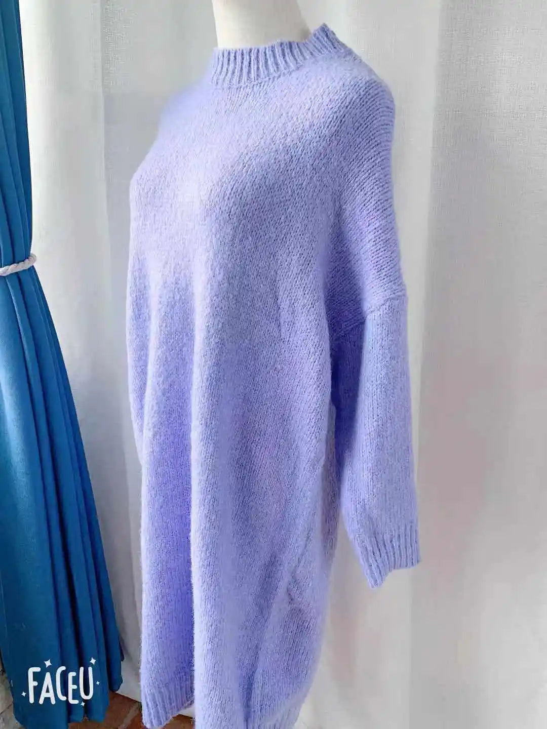 Winter Women Dress Fall Sweater Women Dress Long Sleeve Knitted Dresses Maxi Vintage Oversize Dresses Knitting Thick Warm Purple