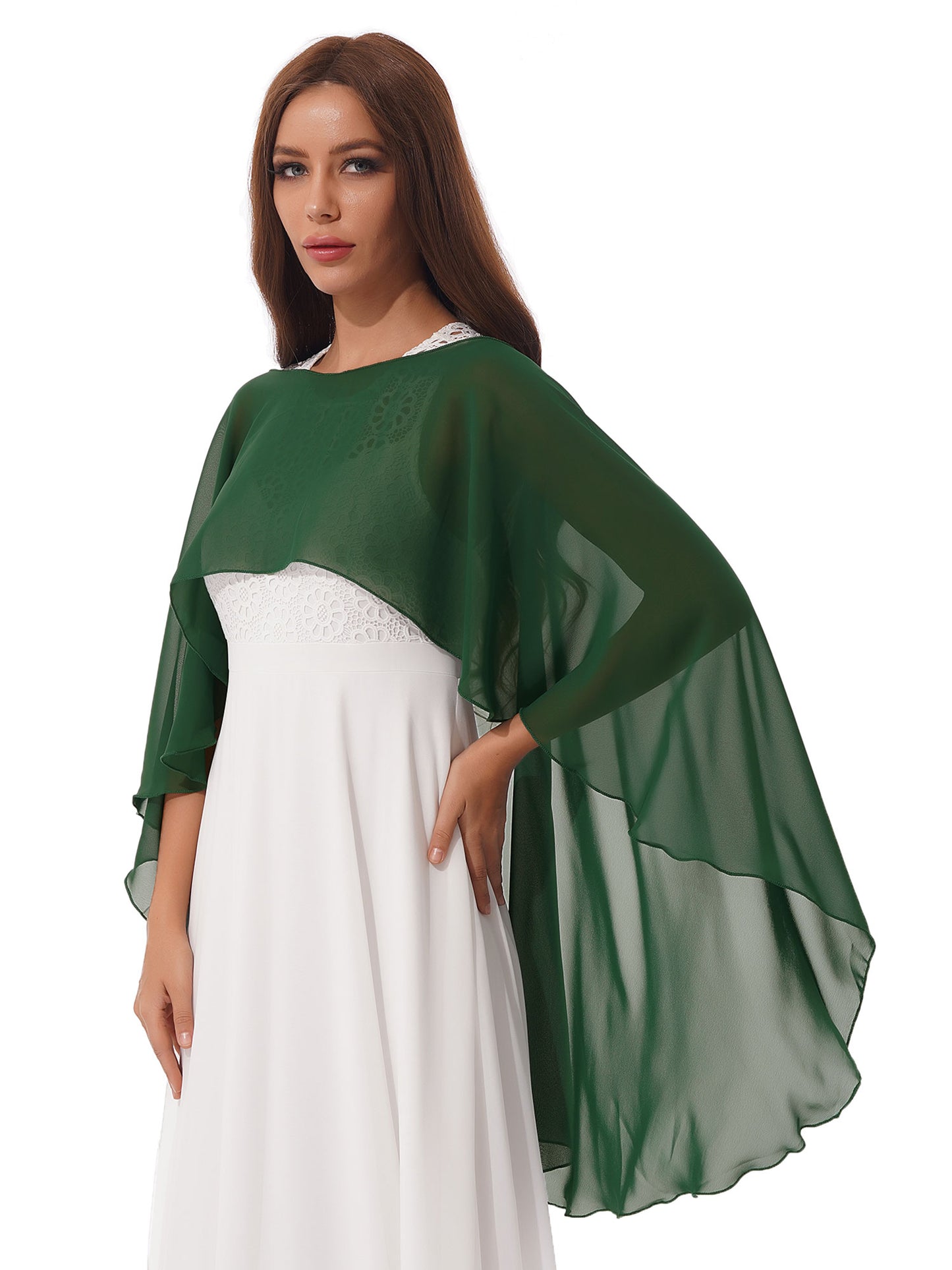 Women Chiffon Solid Pullover Capes Shawl Hi-low Hem Thin Soft Shrug Ponchos for Wedding Bridal Bridesmaid Evening Party Dress