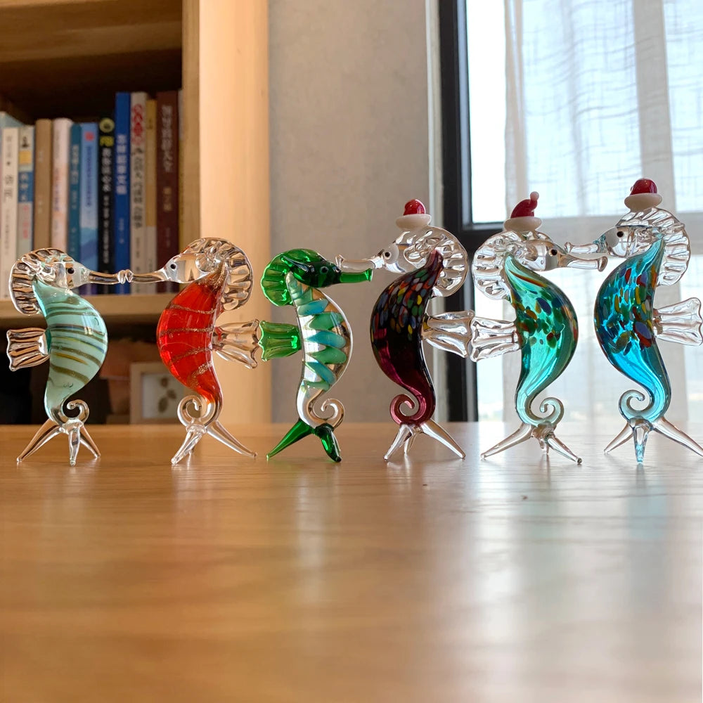 Crystal Hippocampus Sea Animal Figurines, Glass Seahorse Paperweight, Hand Blown, Modern Miniatures, Home Decor, Christmas Gift
