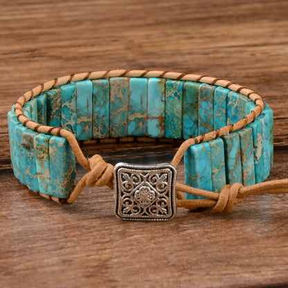 Chanfar Hot Sale Style Multicolor Natural Stone Gem Leather Tibetan Gypsy Beaded Adjustable Bracelets For Men Women