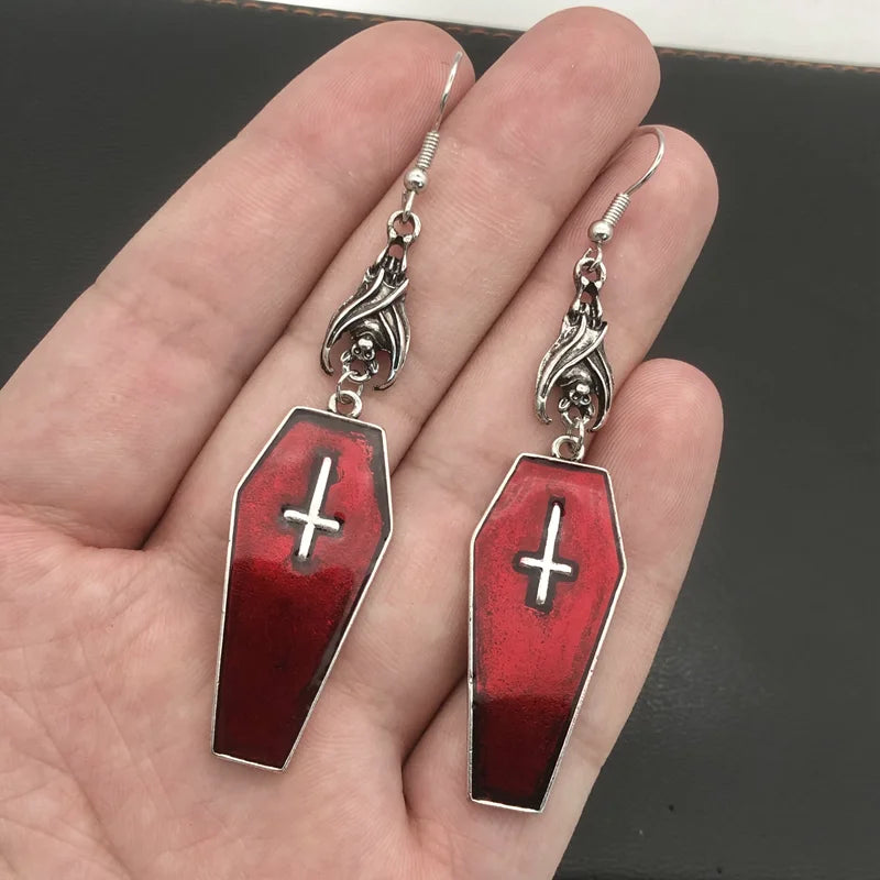 Goth Cross Vampire Coffin Earrings Spider Web Bat Earings Halloween Cosplay Gothic Accessories Indie Aesthetic Jewelry