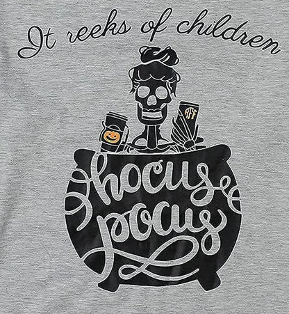 Womens Halloween shirt long sleeve featuring a skull and cauldron design with text