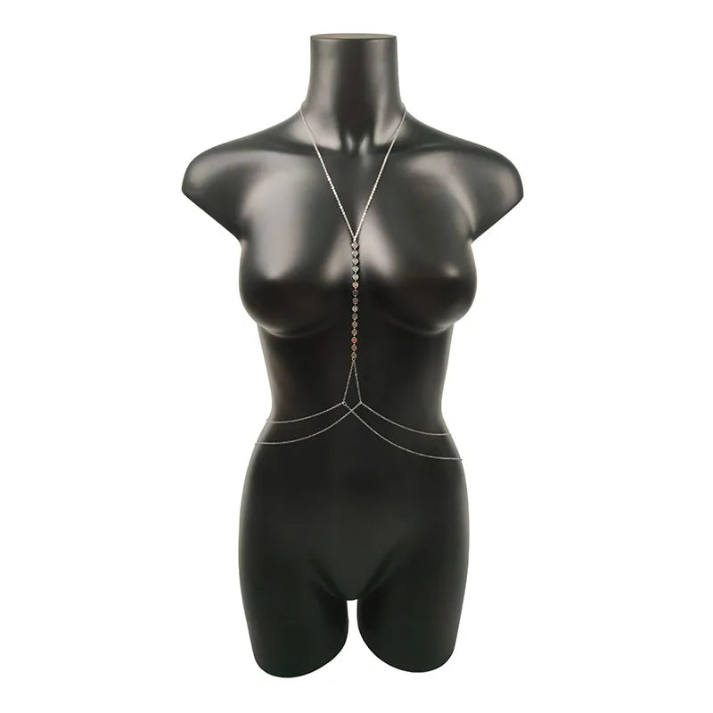 Chest Chain Sexy Bikini Personalized Body Clothing for Women Sequined Cross Chain Belly Female Bodysuit Jewelry Fashion