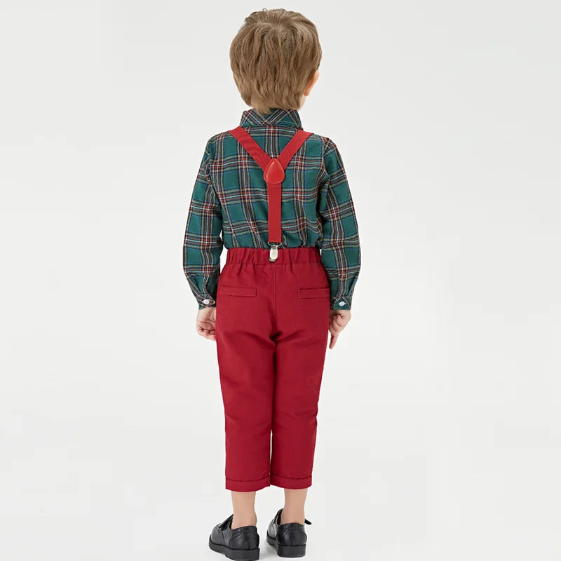 Toddler Boys Clothing Set Autumn Winter Children Suspender 2 PCS Suit Kids Christmas Outfits