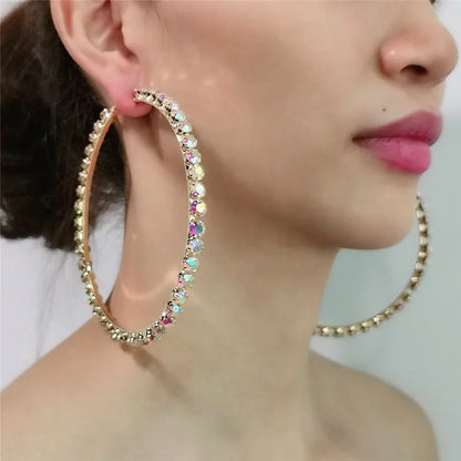 New exquisite fashion earrings jewelry geometric design round single row Rhinestone Earrings for her gift