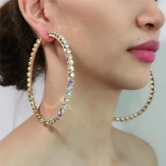 New exquisite fashion earrings jewelry geometric design round single row Rhinestone Earrings for her gift