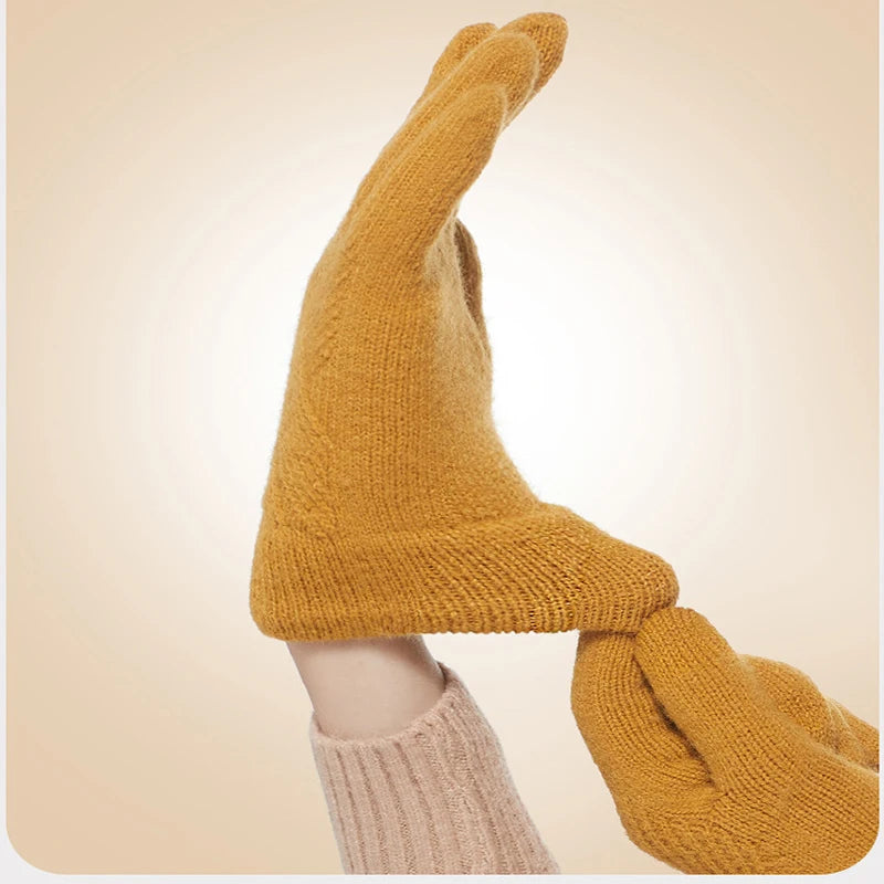 Fashion Cashmere Women Men Winter Cashmere Cold Protection Double-layer Thickening Warm Touch Screen Knitted Woolen Gloves