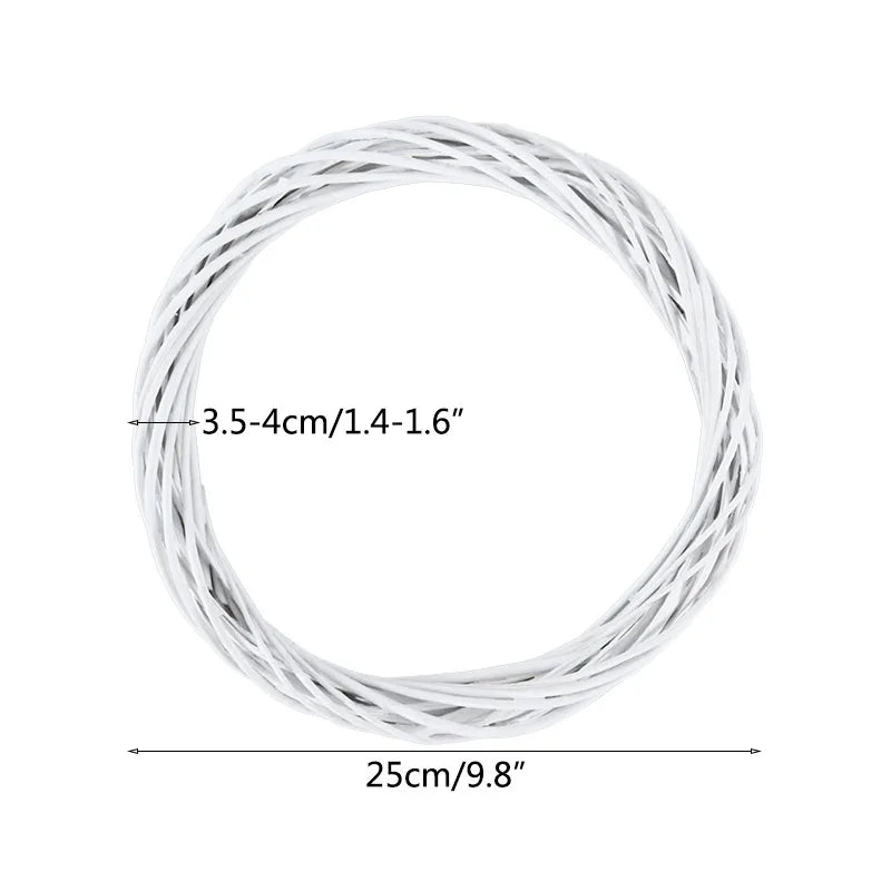 White Garland Wicker Round Design Christmas Tree Rattan Wreath Ornament Vine Ring Decoration Home Party Hanging Flower Craft