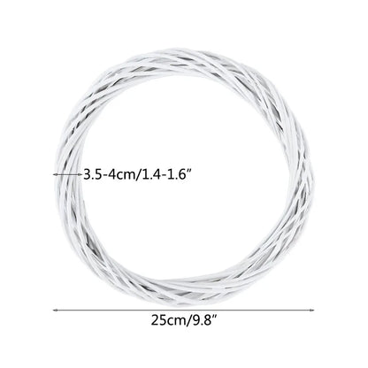 White Garland Wicker Round Design Christmas Tree Rattan Wreath Ornament Vine Ring Decoration Home Party Hanging Flower Craft