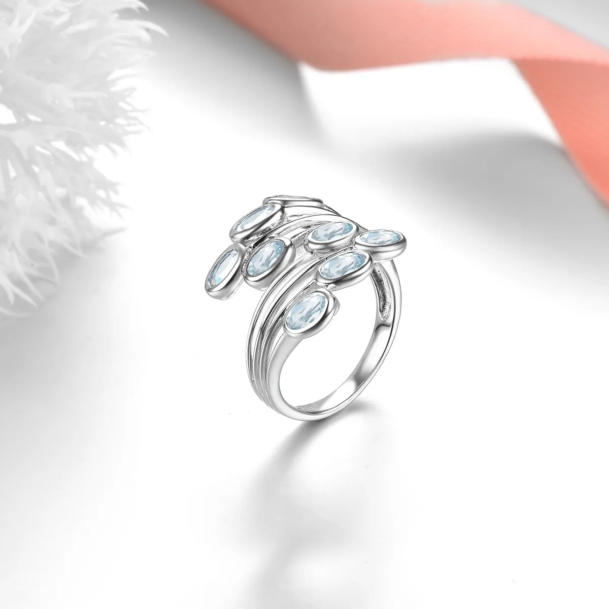 Natural Aquamarine Wedding Ring 925 Sterling Silver 2 Carats Genuine Gemstone Light Blue Elegant Jewelry Christmas Gifts