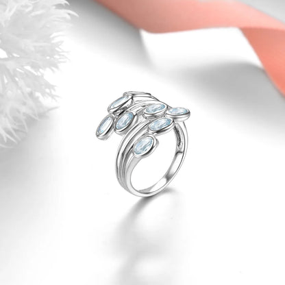 Natural Aquamarine Wedding Ring 925 Sterling Silver 2 Carats Genuine Gemstone Light Blue Elegant Jewelry Christmas Gifts