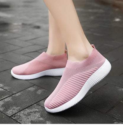 Women Shoes Plus Size Sneakers Women Breathable Mesh Sports Shoes Female Slip On Platform Sneakers White Knit Sock Shoes Casual