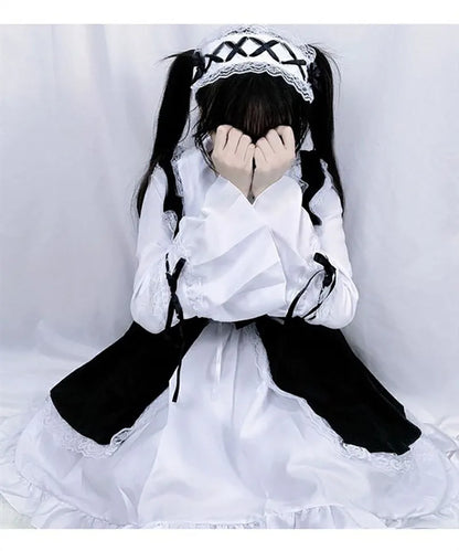 Women Maid Outfit Lolita Cosplay Cute Sexy Erotic Kawaii Cafe Costume Black White Men Uniform Apron Dress Cute Bowknot Mucama