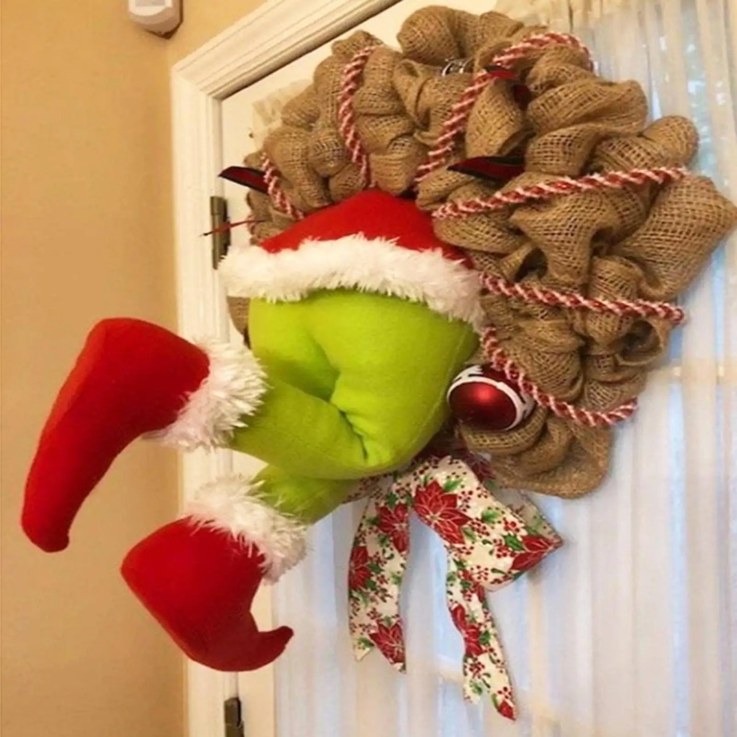 Christmas Thief Wreath，Christmas Elf Leg Wreath， Christmas Burlap Wreath， Holiday Decoration