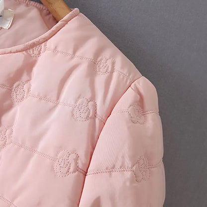 Winter Coats For Women Puff Sleeve Embroidery Zipper Short Parka Fashion Plus Size Female Down Cotton Jacket