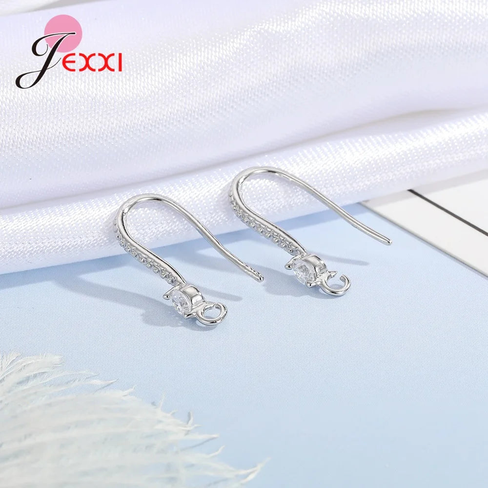 New Arrivals Sparkling Earrings Findings Real 925 Sterling Silver Color Earrings Components For Women Hand Making DIY Jewelry