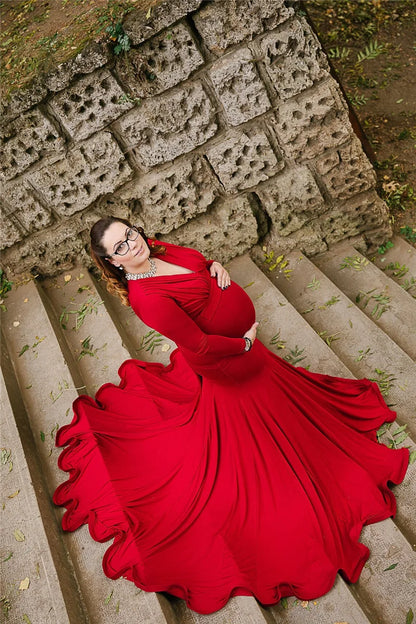 Spring Elegant Maternity Dresses For Photo Shoot Pregnant Women Dress Long Sleeve V-Neck Pregnancy Photography Shower Dress