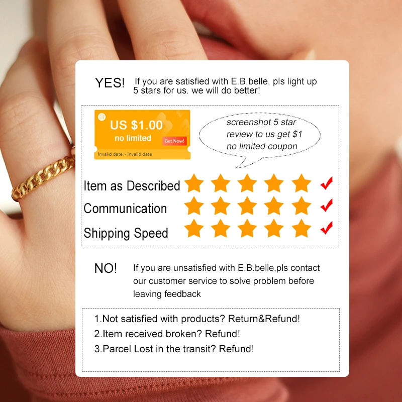 E.B.belle 18K Gold Plated Interwoven Open Rings Crystal Stainless Steel Minimalist Rings For Women Waterproof Jewelry For Gift