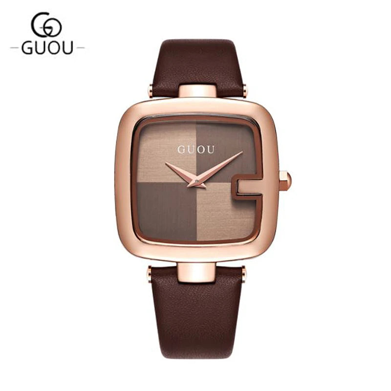 Guou Top Brand Women's Watches 2020 New Square Fashion Zegarek Damski Luxury Ladies Bracelet For Women Leather Strap Clock Saati