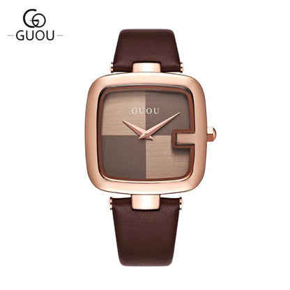Guou Top Brand Women's Watches 2020 New Square Fashion Zegarek Damski Luxury Ladies Bracelet For Women Leather Strap Clock Saati