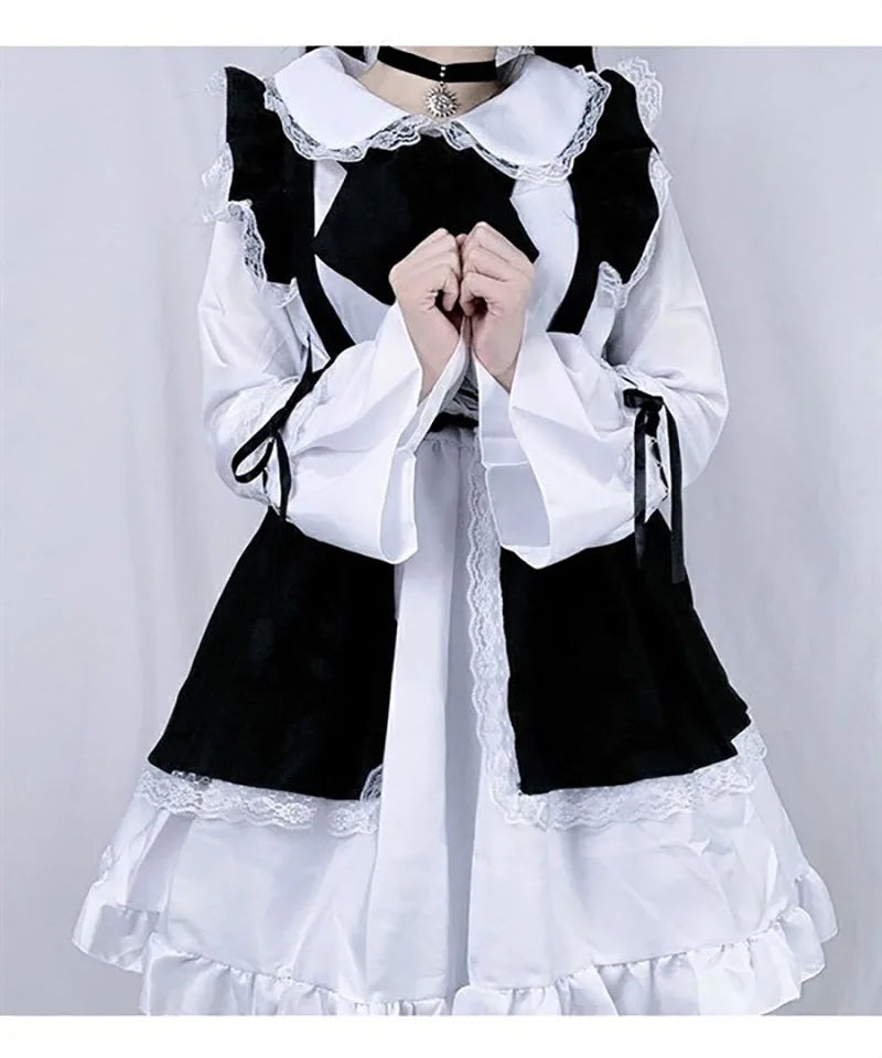 Women Maid Outfit Lolita Cosplay Cute Sexy Erotic Kawaii Cafe Costume Black White Men Uniform Apron Dress Cute Bowknot Mucama