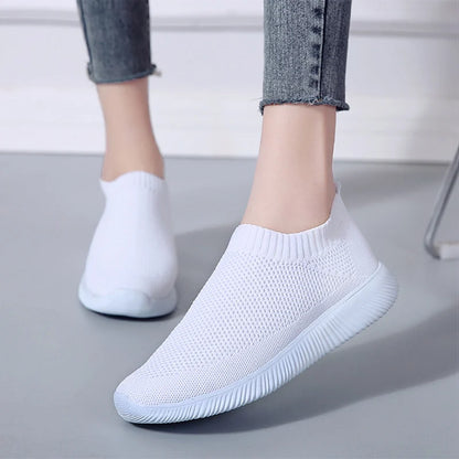 Women Shoes Plus Size Sneakers Women Breathable Mesh Sports Shoes Female Slip On Platform Sneakers White Knit Sock Shoes Casual