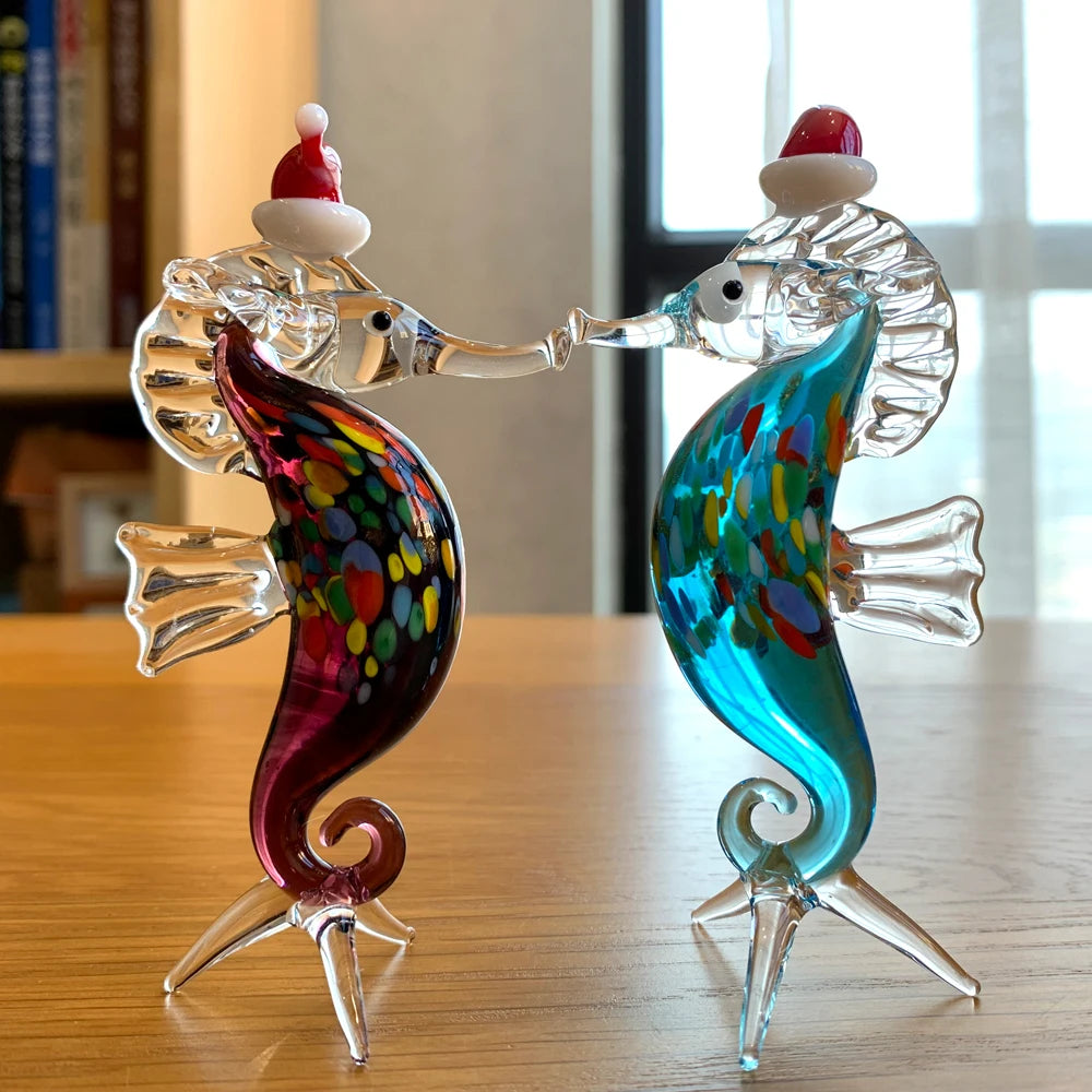Crystal Hippocampus Sea Animal Figurines, Glass Seahorse Paperweight, Hand Blown, Modern Miniatures, Home Decor, Christmas Gift