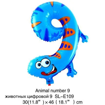 1PC 16inch Animal Digital Foil Balloons Party Decoration Happy Birthday Number Ball Decoration Ballon Gift Party Supplies
