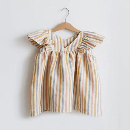 Newborn Girls Summer Clothes Linen Striped Baby Girl Dress For 0-3Y Toddler Girls Clothes Baby Birthday Party Dress