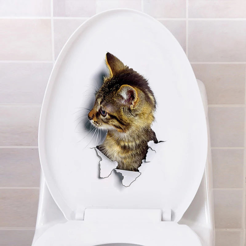 Cute Cute Cat 3D Cracked Wall Sticker Family Stickers Window Room Decorations Bathroom Home Decor
